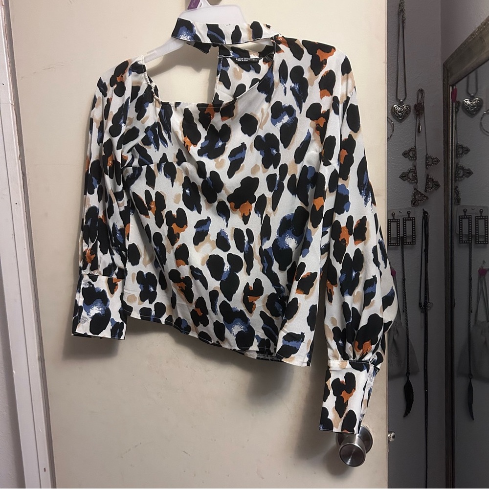 SHEIN leopard print top off one shoulder long sleeve